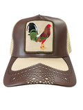 Men GOLD STAR Rooster Trucker Leather Hat
